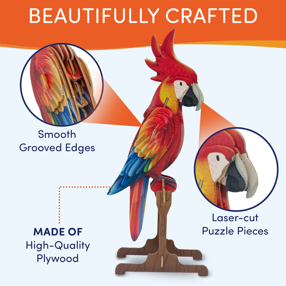 3D Wooden Puzzle – 4 Colorful Toy Birds for Kids Model Building Kits-Brain Teaser Puzzles Educational STEM Kits for Boys, Girls and Adults- DIY Wood Crafts 3-D Puzzles Birthday Gifts