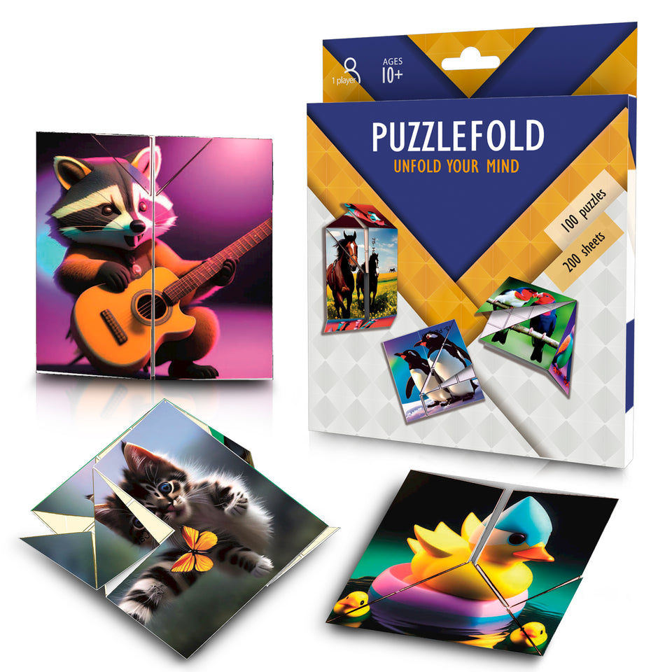 Puzzlefold Origami Kit Puzzle Games - 100 Puzzles, 200 Sheets Brain Puzzles for Adults, Teens, Paper Folding Challenge, Brain Teasers for Adults, Kids Ages 12-14 Teenagers, Teen Girls & Teen Boys