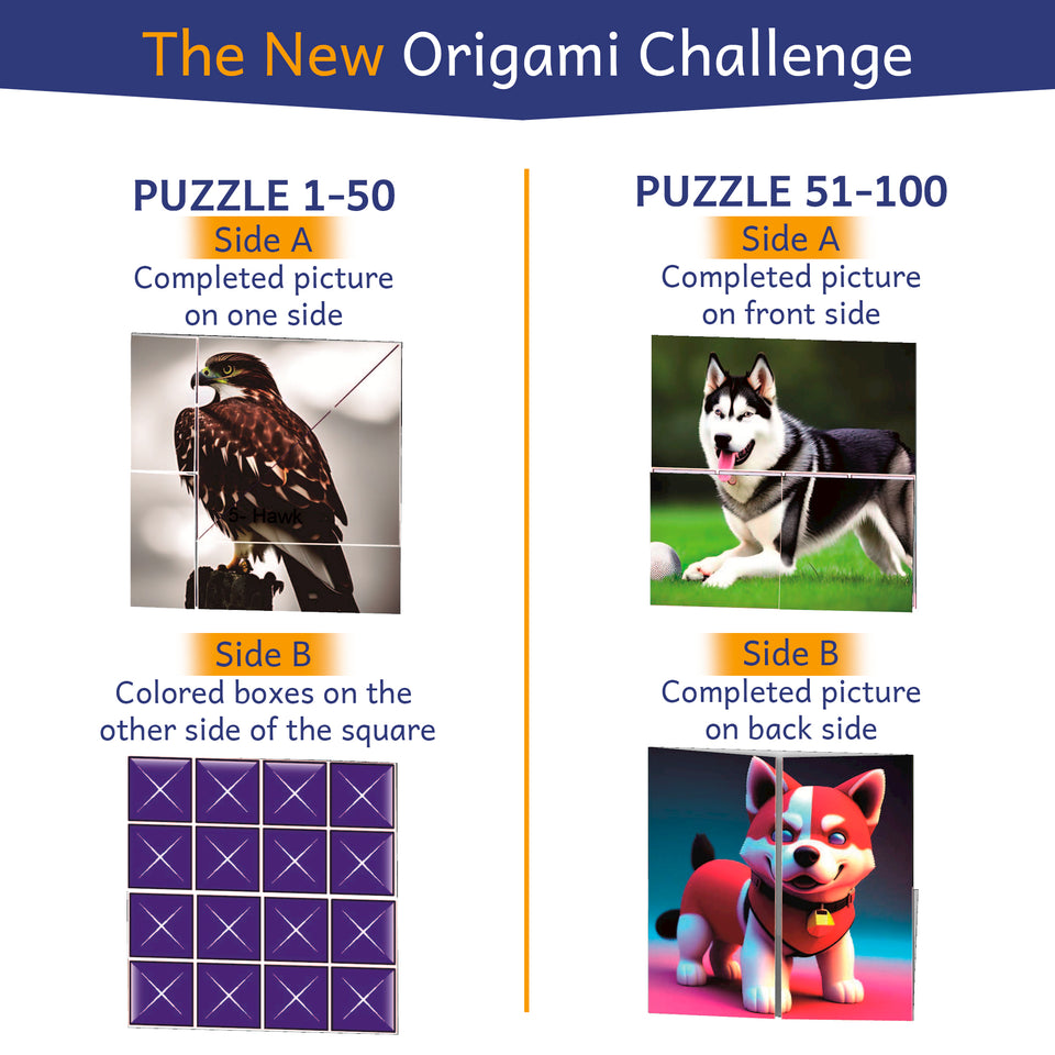 Puzzlefold Origami Kit Puzzle Games - 100 Puzzles, 200 Sheets Brain Puzzles for Adults, Teens, Paper Folding Challenge, Brain Teasers for Adults, Kids Ages 12-14 Teenagers, Teen Girls & Teen Boys