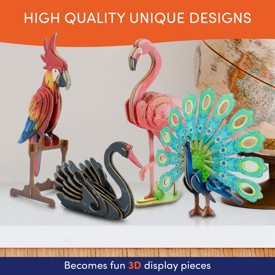 3D Wooden Puzzle – 4 Colorful Toy Birds for Kids Model Building Kits-Brain Teaser Puzzles Educational STEM Kits for Boys, Girls and Adults- DIY Wood Crafts 3-D Puzzles Birthday Gifts