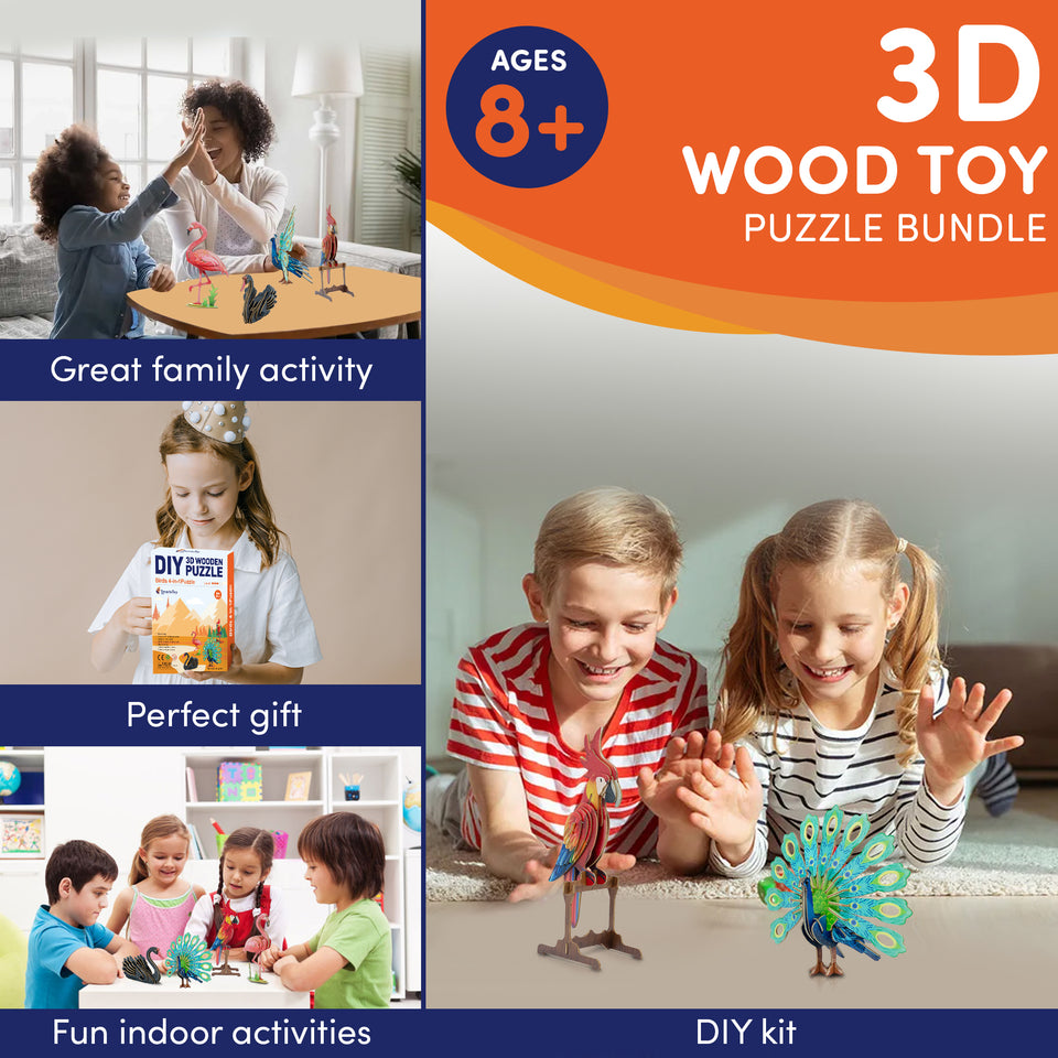 3D Wooden Puzzle – 4 Colorful Toy Birds for Kids Model Building Kits-Brain Teaser Puzzles Educational STEM Kits for Boys, Girls and Adults- DIY Wood Crafts 3-D Puzzles Birthday Gifts