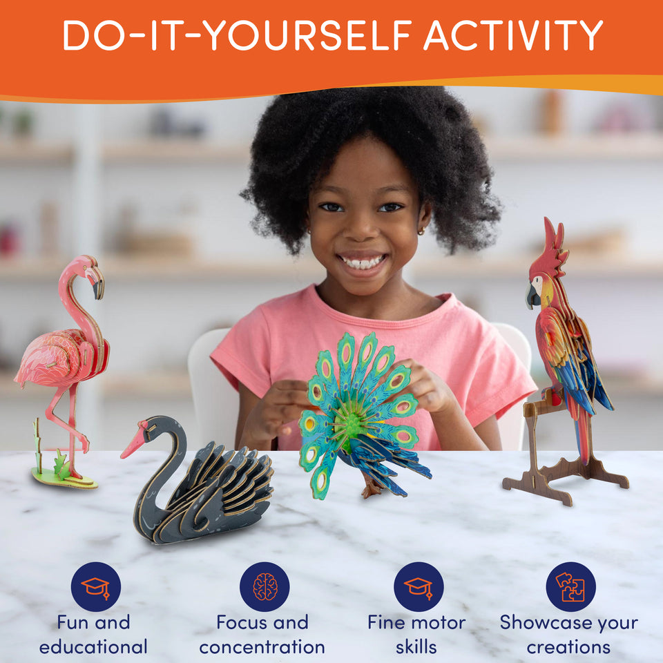 3D Wooden Puzzle – 4 Colorful Toy Birds for Kids Model Building Kits-Brain Teaser Puzzles Educational STEM Kits for Boys, Girls and Adults- DIY Wood Crafts 3-D Puzzles Birthday Gifts