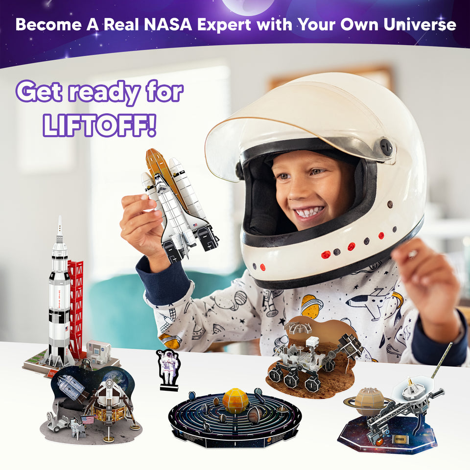 3D Space Puzzle Kit | Solar System, Shuttle & Rover STEM Educational Toy for Kids
