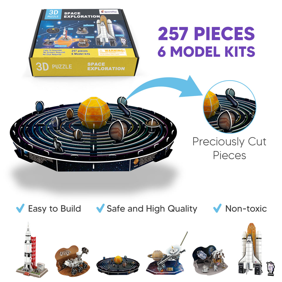 3D Space Puzzle Kit | Solar System, Shuttle & Rover STEM Educational Toy for Kids