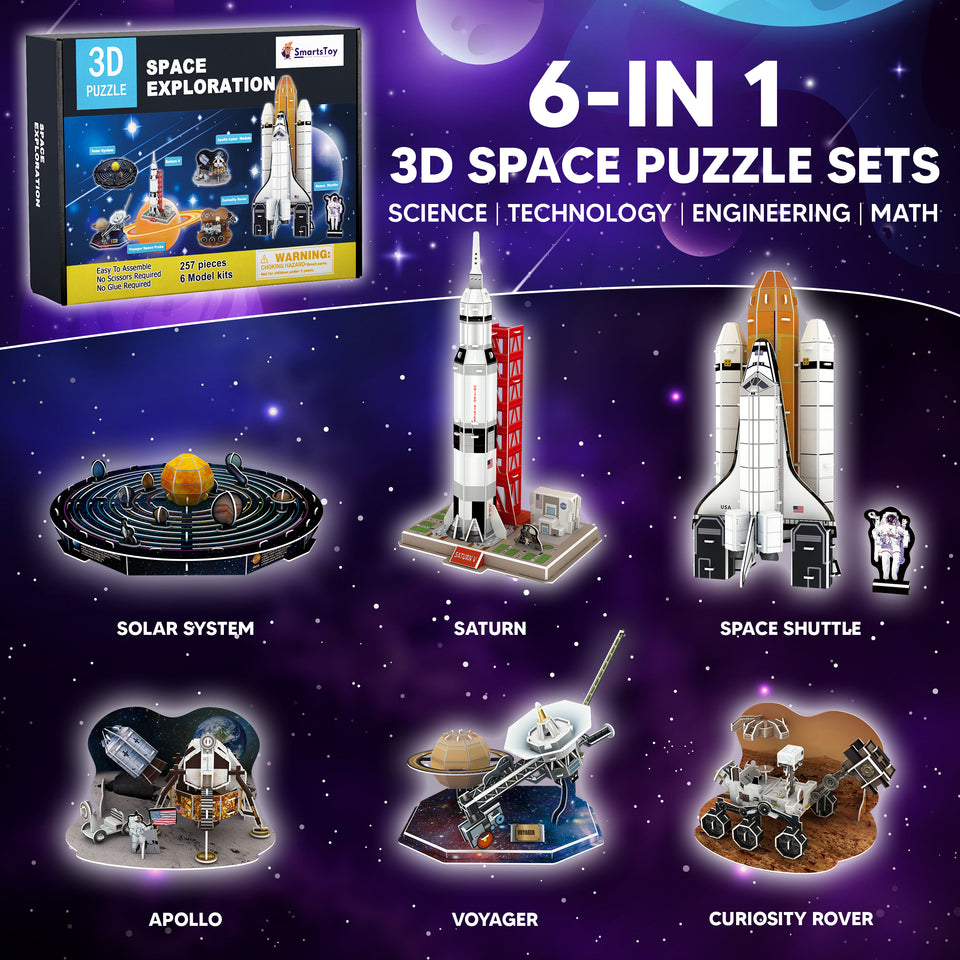 3D Space Puzzle Kit | Solar System, Shuttle & Rover STEM Educational Toy for Kids