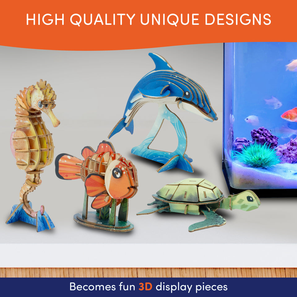 DIY 3D Wooden Puzzle Bundle– Colorful Sea Animals Models Building Kits –  Smartstoy