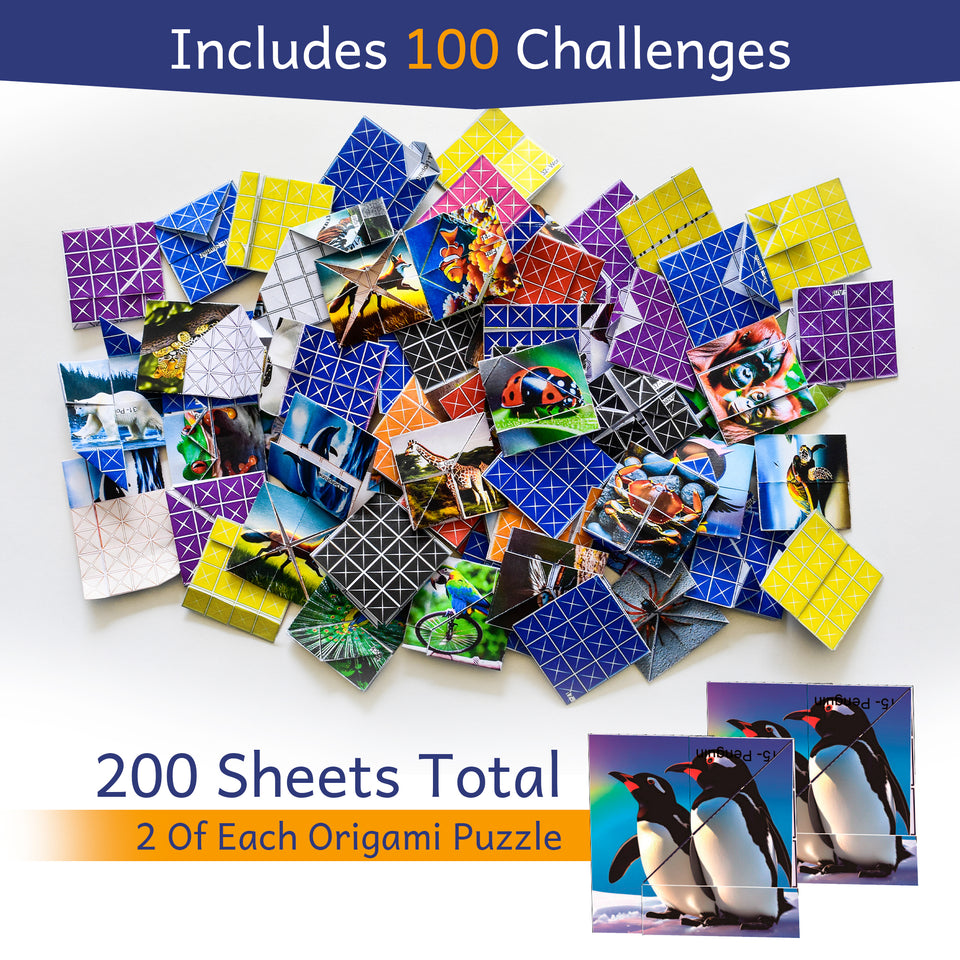 Puzzlefold Origami Kit Puzzle Games - 100 Puzzles, 200 Sheets Brain Puzzles for Adults, Teens, Paper Folding Challenge, Brain Teasers for Adults, Kids Ages 12-14 Teenagers, Teen Girls & Teen Boys