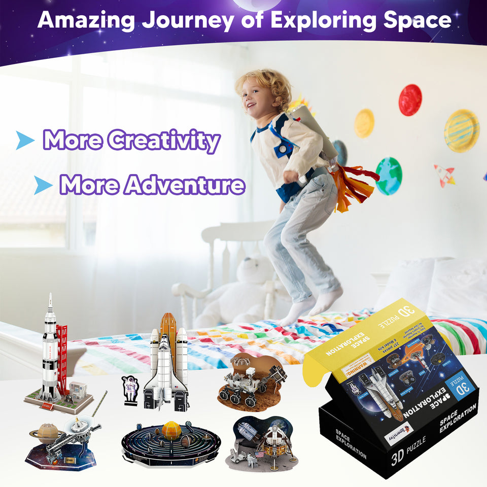 3D Space Puzzle Kit | Solar System, Shuttle & Rover STEM Educational Toy for Kids