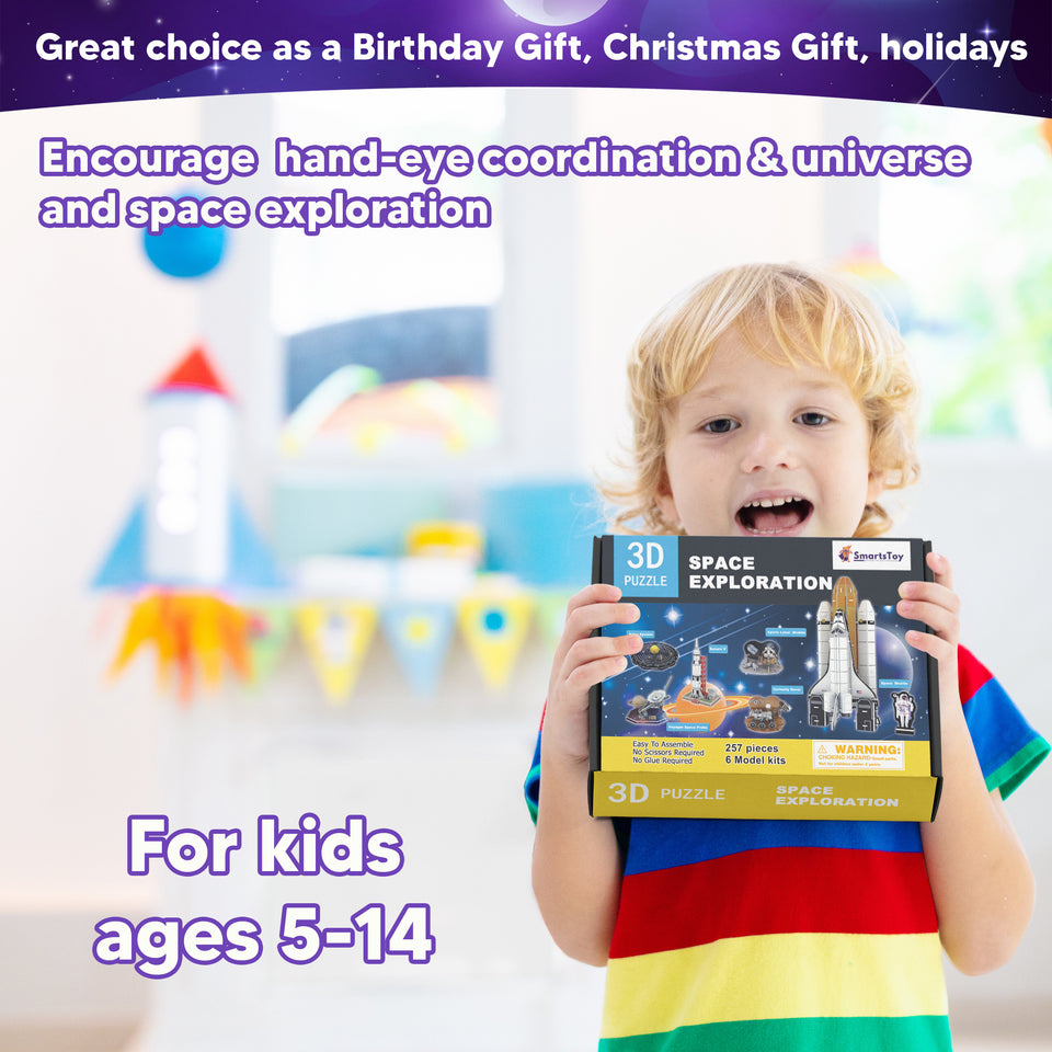 3D Space Puzzle Kit | Solar System, Shuttle & Rover STEM Educational Toy for Kids